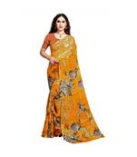 Yellow printed georgette saree with blouse