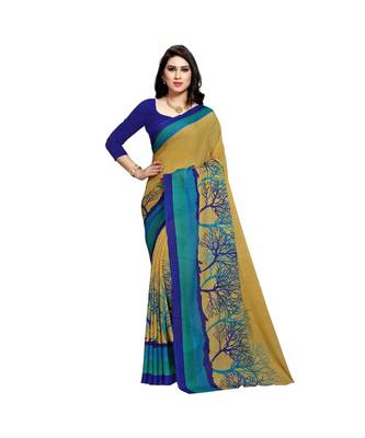 Green printed georgette saree with blouse 1