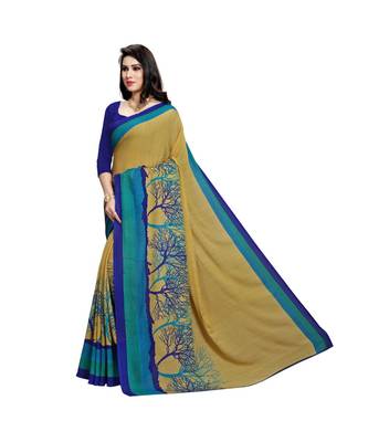 Green printed georgette saree with blouse 2