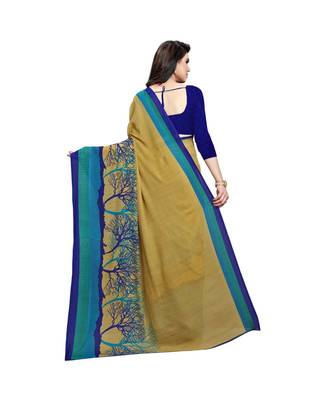 Green printed georgette saree with blouse 3