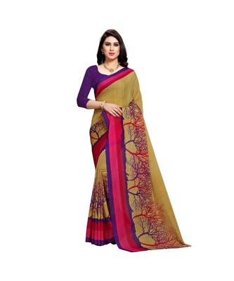 Pink printed georgette saree with blouse 1