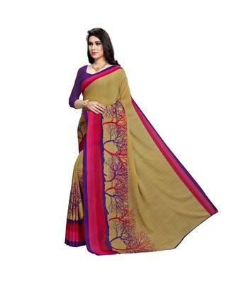 Pink printed georgette saree with blouse 2