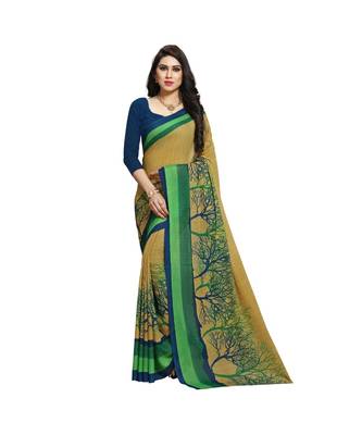 Green printed georgette saree with blouse 1
