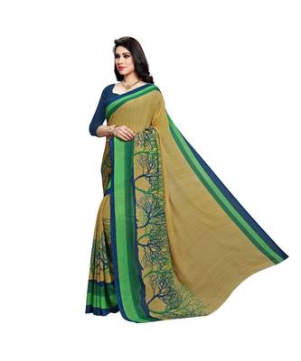 Green printed georgette saree with blouse 2