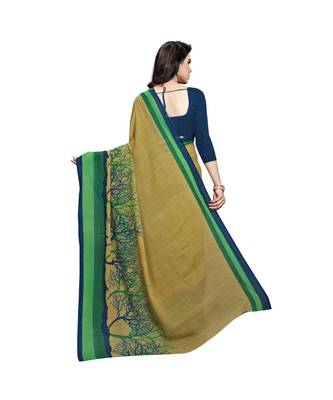 Green printed georgette saree with blouse 3