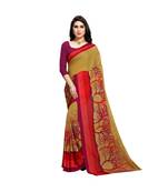 Red printed georgette saree with blouse