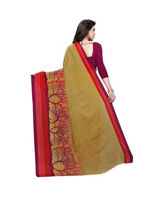 Red printed georgette saree with blouse 3