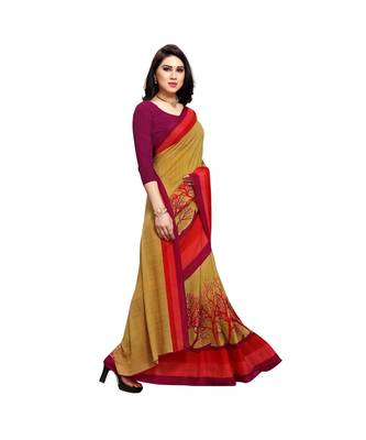 Red printed georgette saree with blouse 4