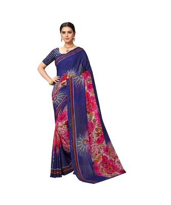 Blue printed georgette saree with blouse 1