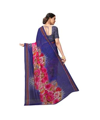 Blue printed georgette saree with blouse 3