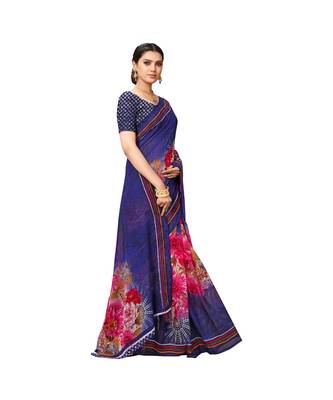Blue printed georgette saree with blouse 4