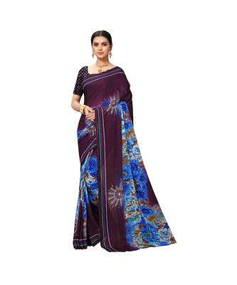 Purple printed georgette saree with blouse 1