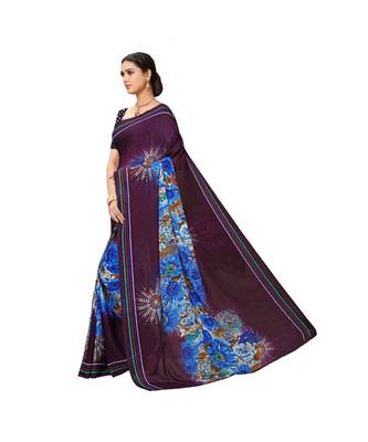Purple printed georgette saree with blouse 2
