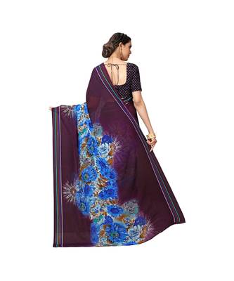 Purple printed georgette saree with blouse 3