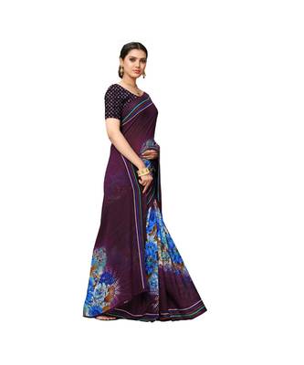 Purple printed georgette saree with blouse 4