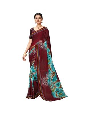 Maroon printed georgette saree with blouse 1