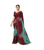 Maroon printed georgette saree with blouse