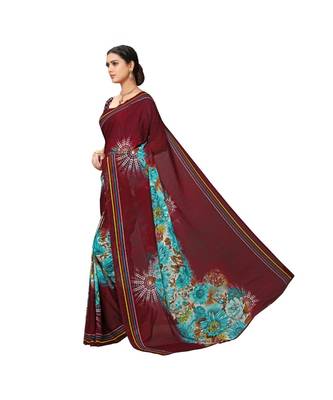 Maroon printed georgette saree with blouse 2