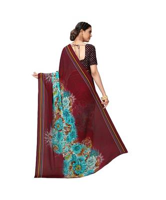 Maroon printed georgette saree with blouse 3