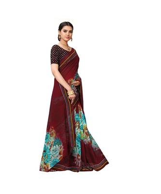 Maroon printed georgette saree with blouse 4