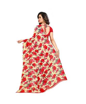 Red printed georgette saree with blouse 3