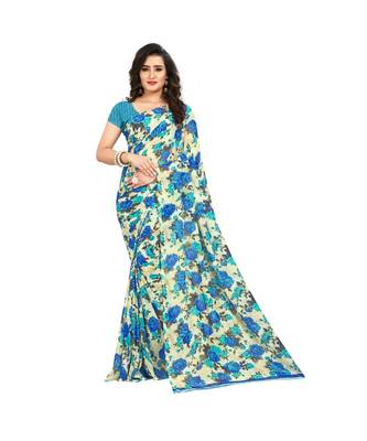 Blue printed georgette saree with blouse 1