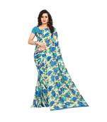 Blue printed georgette saree with blouse