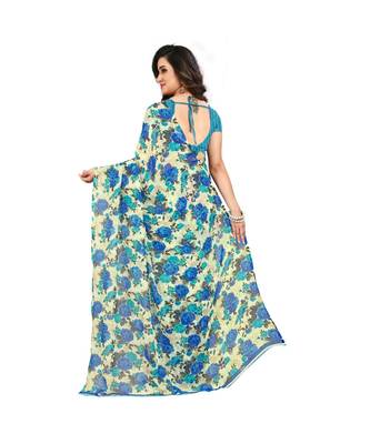 Blue printed georgette saree with blouse 3