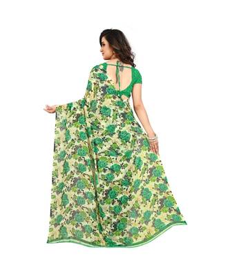 Green printed georgette saree with blouse 3