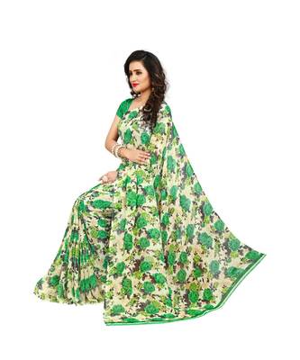 Green printed georgette saree with blouse 4