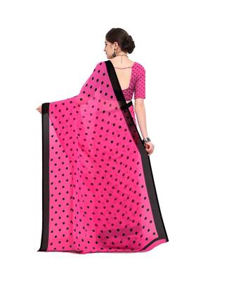 Pink printed georgette saree with blouse 3
