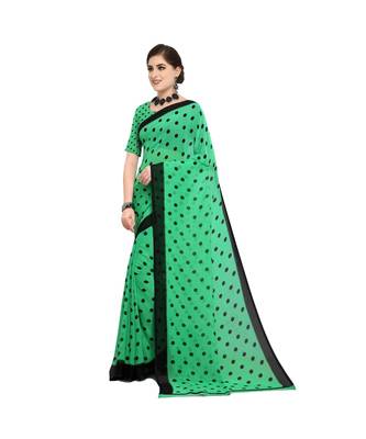 Green printed georgette saree with blouse 2