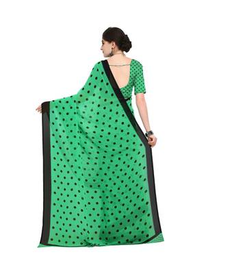 Green printed georgette saree with blouse 3