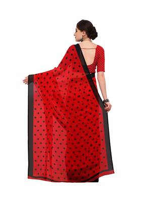 Red printed georgette saree with blouse 3