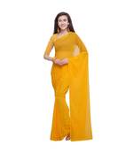 Yellow printed georgette saree with blouse