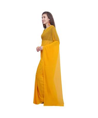 Yellow printed georgette saree with blouse 2