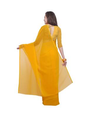Yellow printed georgette saree with blouse 3
