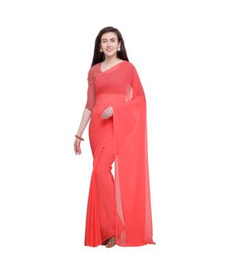 Peach printed georgette saree with blouse 1