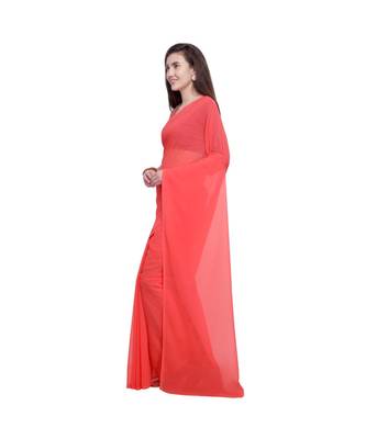 Peach printed georgette saree with blouse 2