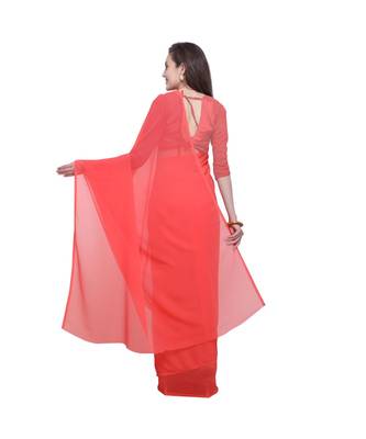 Peach printed georgette saree with blouse 3