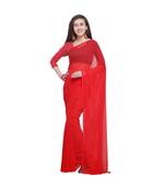 Red printed georgette saree with blouse