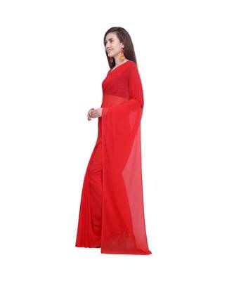 Red printed georgette saree with blouse 2