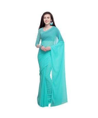 turquoise printed georgette saree with blouse 1