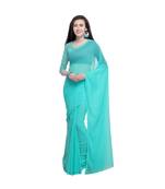turquoise printed georgette saree with blouse