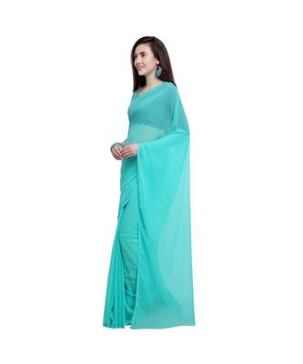 turquoise printed georgette saree with blouse 2