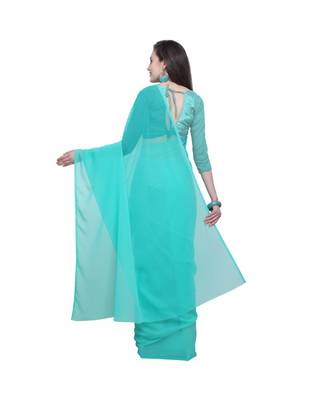 turquoise printed georgette saree with blouse 3