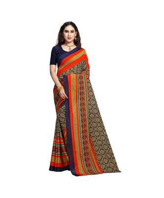 Blue printed georgette saree with blouse 1
