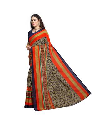 Blue printed georgette saree with blouse 2