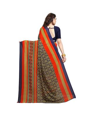 Blue printed georgette saree with blouse 3