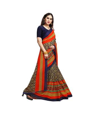 Blue printed georgette saree with blouse 4